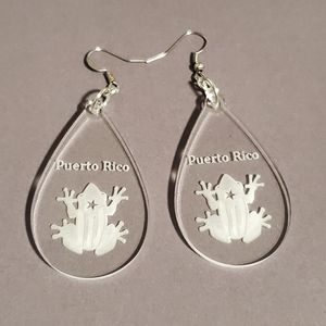 Puerto Rico Coqui and Flag Clear Acrylic Earrings